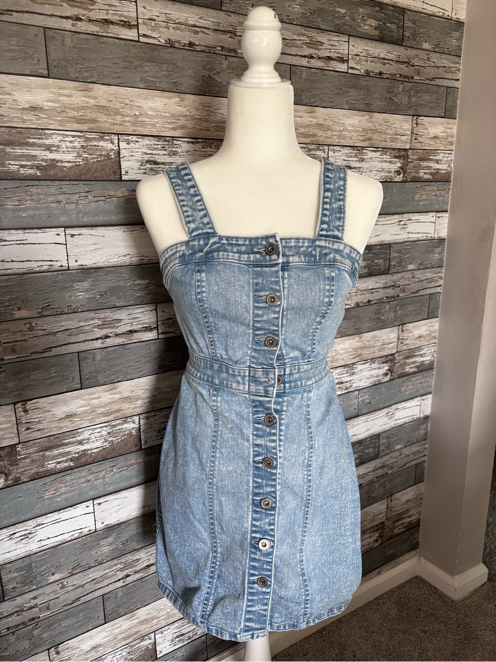 Arizona Jean Co Light Wash Button Front Mini Dress Sleeveless Y2K Womens S